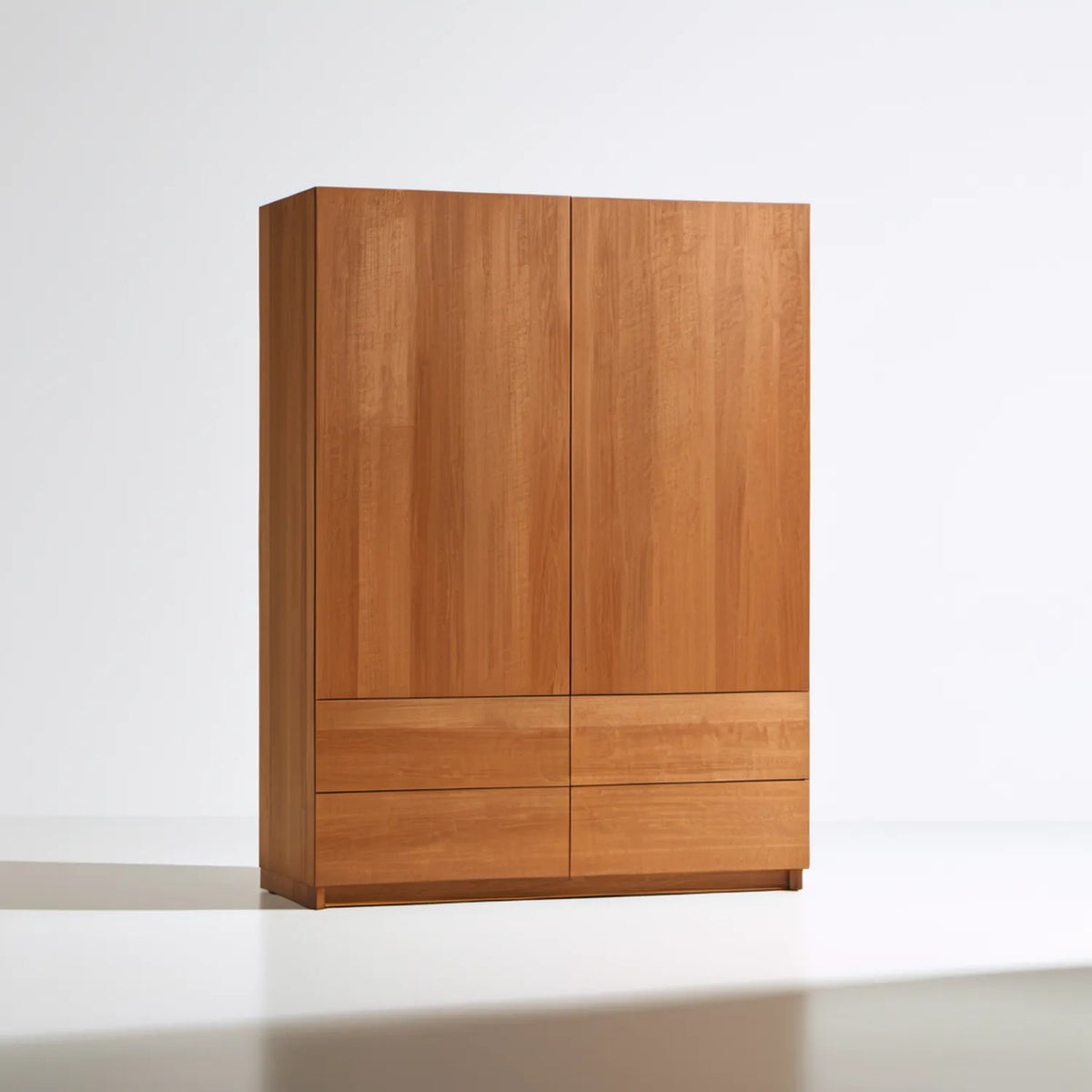 Dwudrzwiowa szafa z 4 szufladami, brązowa, 100 x 60 x 200 cm, MDF z fornirem dębowym