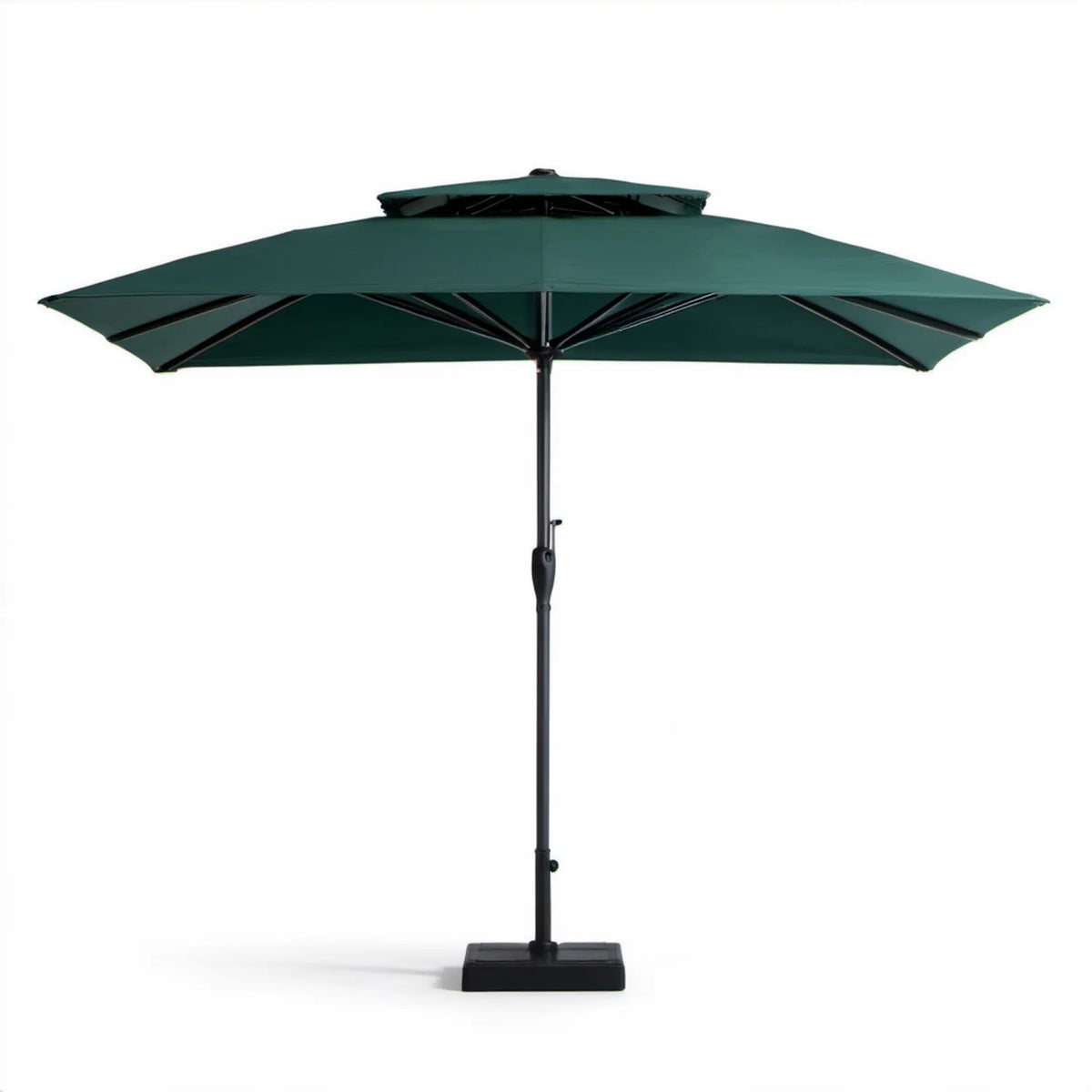 Ciemnozielony parasol ogrodowy z podstawą Ø270 cm, stal i poliester