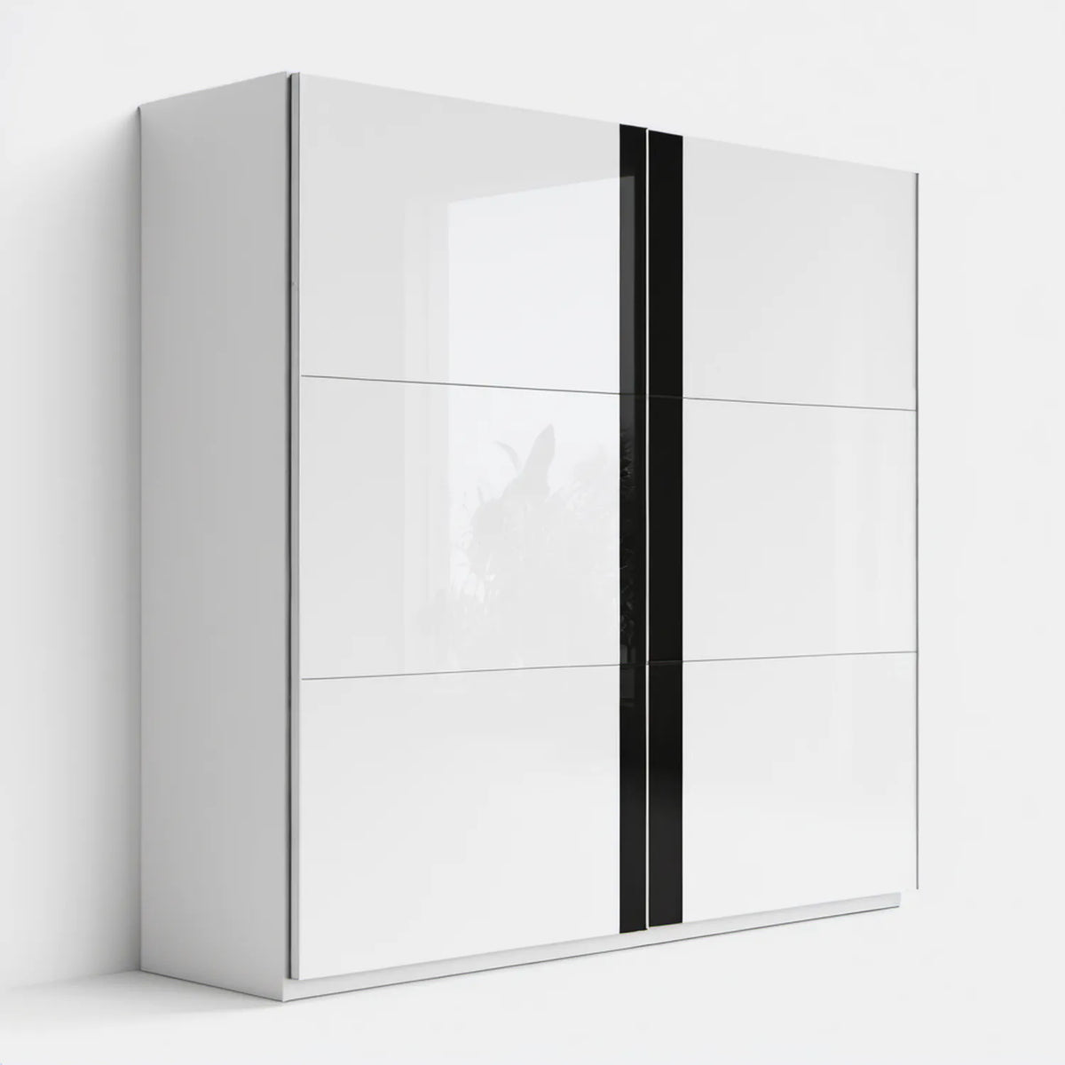 Biała szafa przesuwna z czarnymi panelami, 200 × 60 × 215 cm