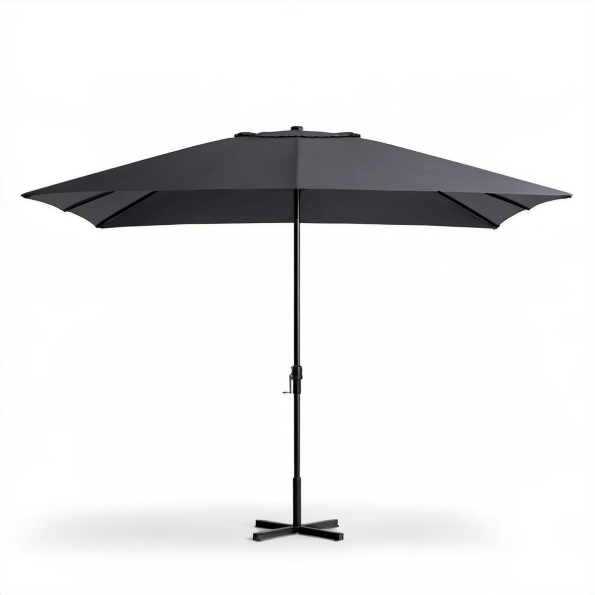 Czarny kwadratowy parasol ogrodowy 300 x 300 cm z regulacją wysokości i stalową podstawą krzyżową