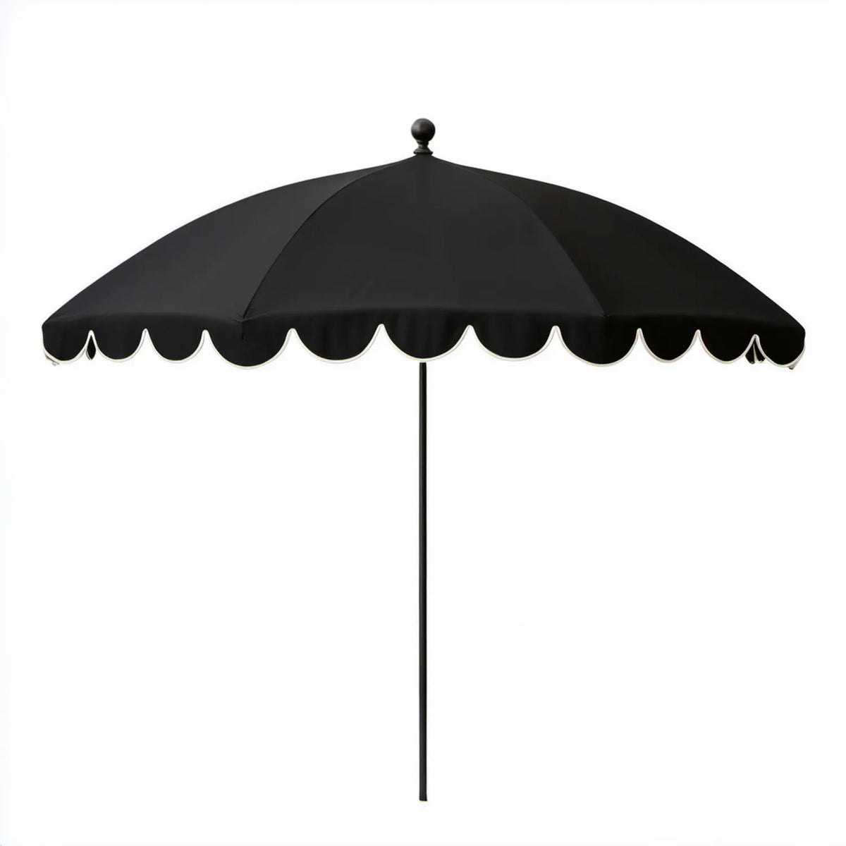 Czarny parasol ogrodowy z białą lamówką i falbaną, Ø 270 cm