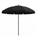 Czarny okrągły parasol ogrodowy z falbaną, Ø 270 cm, wysokość 240 cm